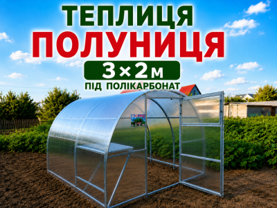 Теплиця "ПОЛУНИЦЯ" з квадрадної оцинкованої труби (3м*2м*2)