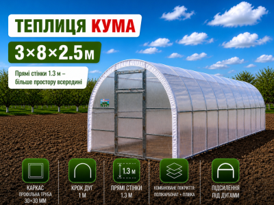 Теплиця «Кума» (3м*8м*2.5м)